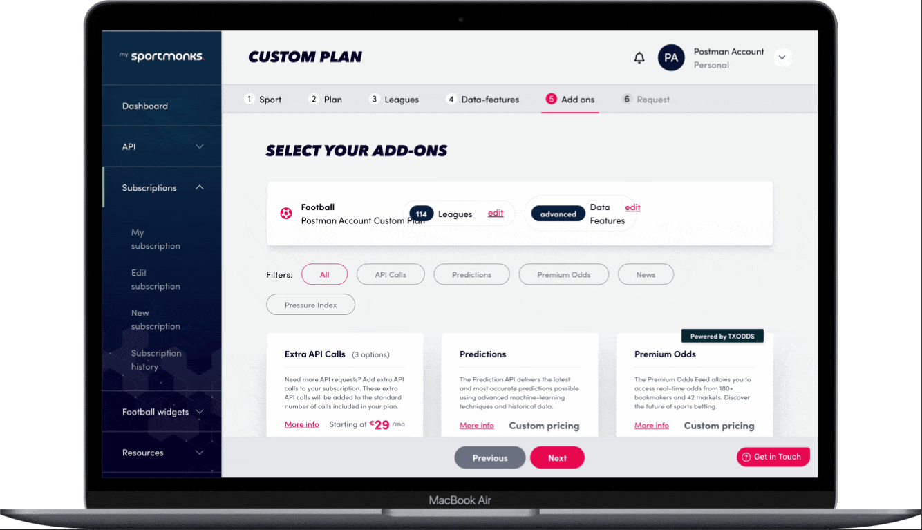 Adding add-ons to your custom plan
