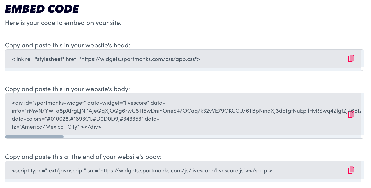 This is the embed code for implementing your widget.